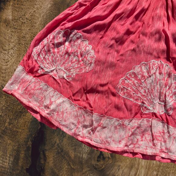 Pink embroidered seashell flowy tank top bohemian boho chic coquette mermaidcore - Picture 3 of 9